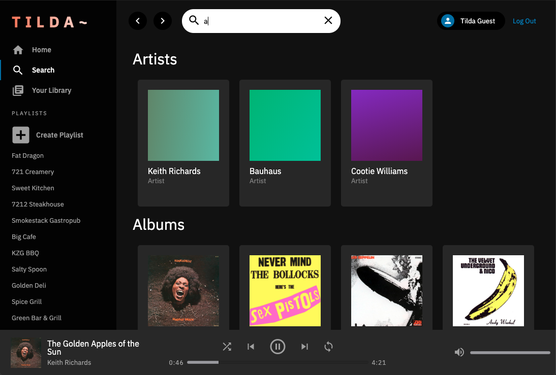 TILDA, a fullstack clone of Spotify